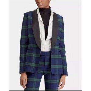 Lauren Ralph Lauren Luxe Faille Trim Tartan Blazer Women’s Size 00 NWT $345 MSRP